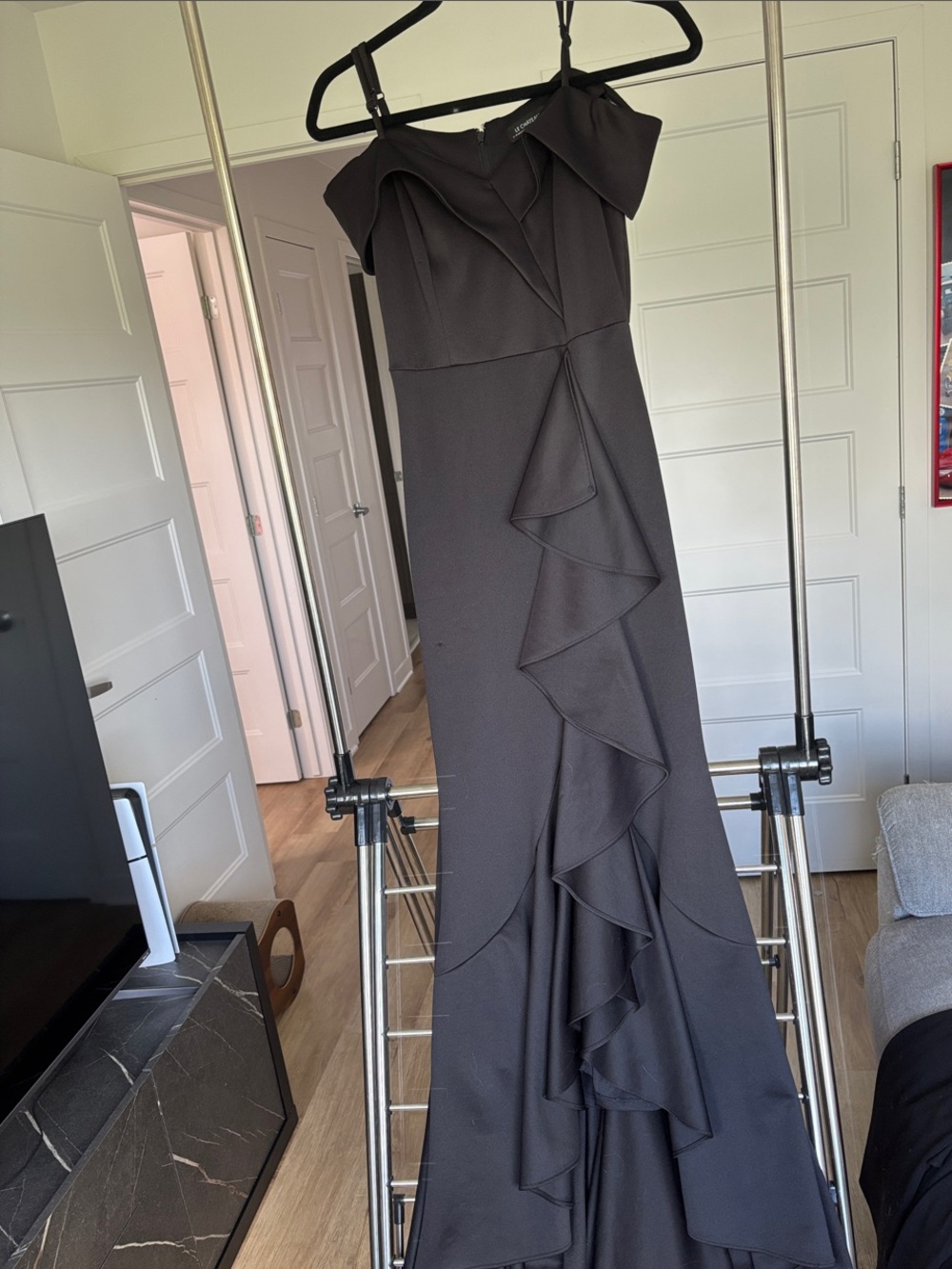 le chateau Black Off-Shoulder Ruffle Maxi Dress